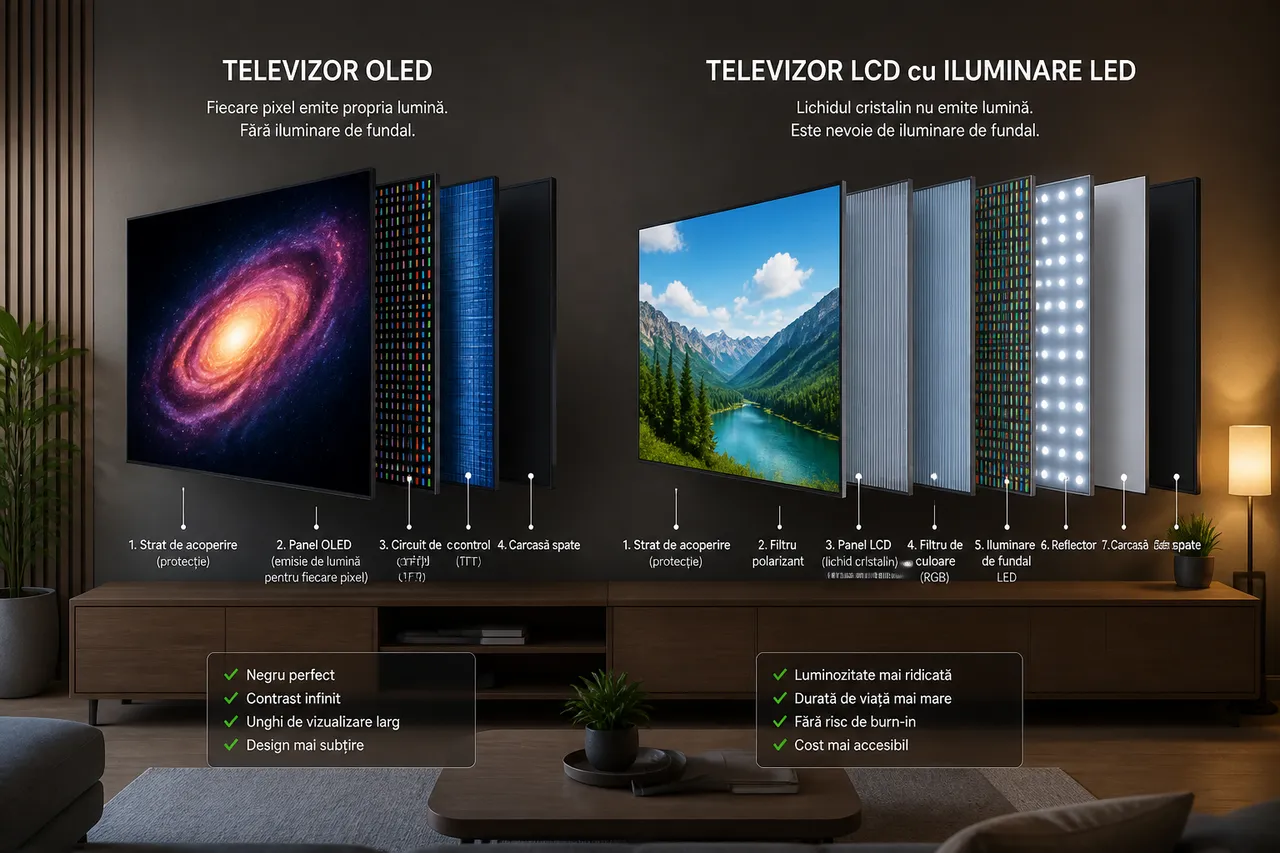 diferența dintre televizor OLED și LCD explicată vizual