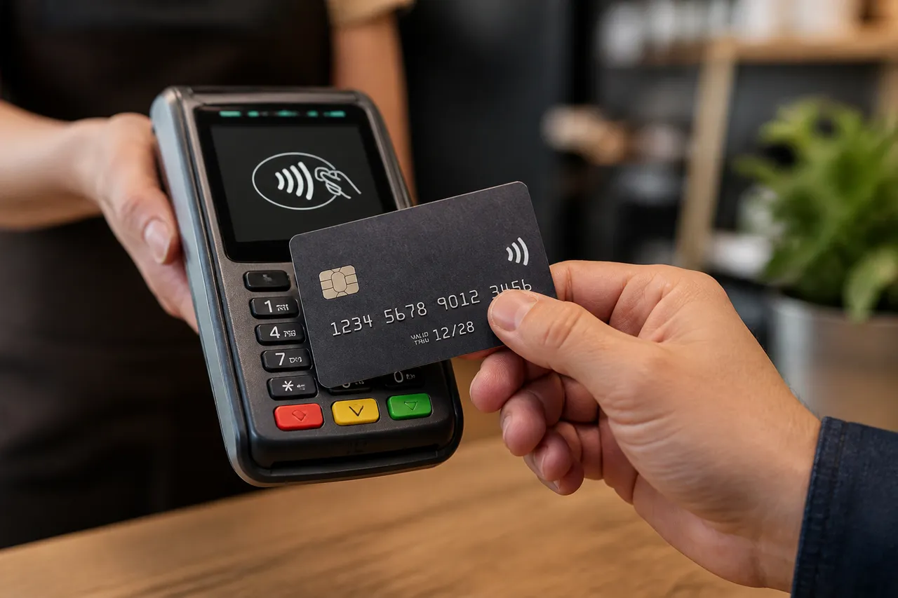plată contactless cu cardul la terminal POS
