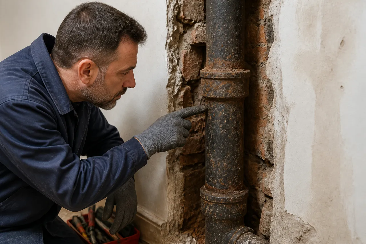 verificarea țevilor vechi de fontă înainte de renovarea casei